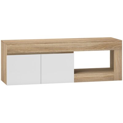 HOMCOM Meuble TV 2 portes pour téléviseurs jusqu'à 60 pouces, meuble télé avec placard et étagère ouverte, effet bois naturel - Publicité HOMCOM Meuble TV 2 portes pour téléviseurs jusqu'à 60 pouces, meuble télé avec placard et étagère ouverte, effet bois naturel - Publicité