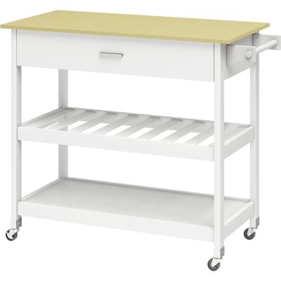 HOMCOM Desserte de cuisine à roulettes, îlot central cuisine avec plan de travail, tiroir, étagères, porte-serviettes, blanc - Publicité HOMCOM Desserte de cuisine à roulettes, îlot central cuisine avec plan de travail, tiroir, étagères, porte-serviettes, blanc - Publicité