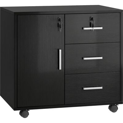 HOMCOM Caisson bureau meuble de rangement verrouillable avec 3 tiroirs et étagère réglable, roulettes, 40 x 60 x 56 cm, noir - Publicité HOMCOM Caisson bureau meuble de rangement verrouillable avec 3 tiroirs et étagère réglable, roulettes, 40 x 60 x 56 cm, noir - Publicité