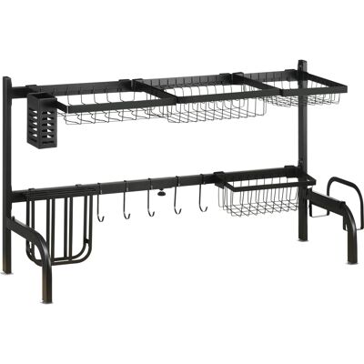 HOMCOM Égouttoir à vaisselle au-dessus de l'évier séchoir à vaiselle 2 niveaux, modulables en acier, 93 x 30 x 52 cm, noir - Publicité HOMCOM Égouttoir à vaisselle au-dessus de l'évier séchoir à vaiselle 2 niveaux, modulables en acier, 93 x 30 x 52 cm, noir - Publicité