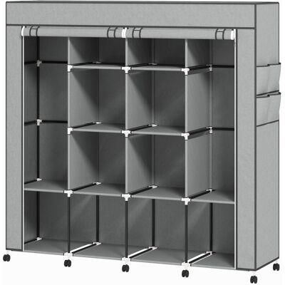 HOMCOM Armoire penderie en tissu, meuble de rangement mobile 10 roulettes avec 10 compartiments, barres de suspension, gris - Publicité HOMCOM Armoire penderie en tissu, meuble de rangement mobile 10 roulettes avec 10 compartiments, barres de suspension, gris - Publicité