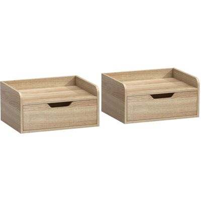 HOMCOM Lot de 2 tables de chevet murales, tables de nuit avec tiroir et plateau à rebords surélevés, 40x30x19,5cm, bois naturel - Publicité HOMCOM Lot de 2 tables de chevet murales, tables de nuit avec tiroir et plateau à rebords surélevés, 40x30x19,5cm, bois naturel - Publicité