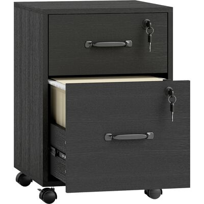 HOMCOM Caisson bureau mobile à 2 tiroirs, meuble rangement bureau sur roulettes pour documents suspendus format lettre, noir - Publicité HOMCOM Caisson bureau mobile à 2 tiroirs, meuble rangement bureau sur roulettes pour documents suspendus format lettre, noir - Publicité