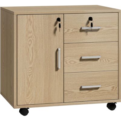 HOMCOM Caisson bureau meuble de rangement verrouillable avec 3 tiroirs et étagère réglable, roulettes, 40 x 60 x 56 cm, marron clair - Publicité HOMCOM Caisson bureau meuble de rangement verrouillable avec 3 tiroirs et étagère réglable, roulettes, 40 x 60 x 56 cm, marron clair - Publicité