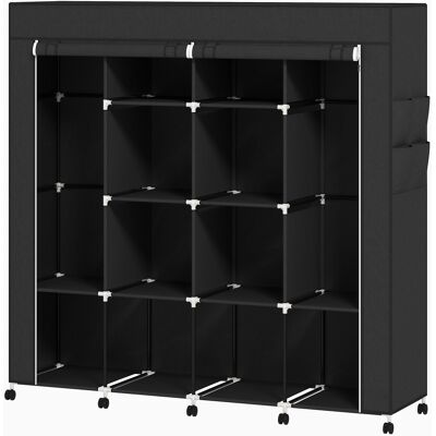 HOMCOM Armoire penderie en tissu, meuble de rangement mobile 10 roulettes avec 10 compartiments, barres de suspension, noir - Publicité HOMCOM Armoire penderie en tissu, meuble de rangement mobile 10 roulettes avec 10 compartiments, barres de suspension, noir - Publicité