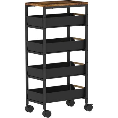 HOMCOM Desserte cuisine, chariot de rangement à roulettes 5 niveaux avec 4 tiroirs coulissants, étagère de rangement, noir - Publicité HOMCOM Desserte cuisine, chariot de rangement à roulettes 5 niveaux avec 4 tiroirs coulissants, étagère de rangement, noir - Publicité