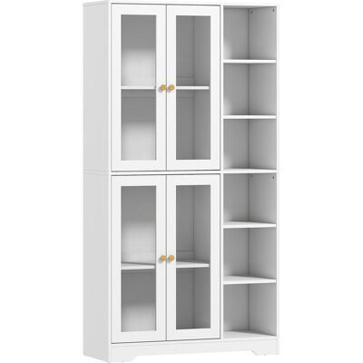 HOMCOM Buffet haut cuisine, vaisselier vitrine avec 4 portes à fermeture douce en verre trempé, 90x35x172cm, blanc - Publicité HOMCOM Buffet haut cuisine, vaisselier vitrine avec 4 portes à fermeture douce en verre trempé, 90x35x172cm, blanc - Publicité