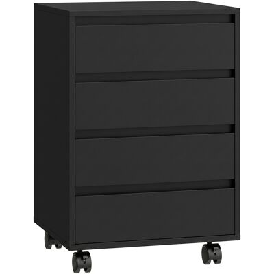 HOMCOM Caisson de bureau rangement bureau sur roulettes 4 tiroirs coulissants en bois aspect bois noir - Publicité HOMCOM Caisson de bureau rangement bureau sur roulettes 4 tiroirs coulissants en bois aspect bois noir - Publicité