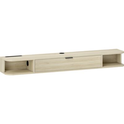HOMCOM Meuble TV suspendu, meuble télé pour téléviseur jusqu'à 60 pouces, tiroir rabattable 2 étagères 140x24x16cm bois naturel - Publicité HOMCOM Meuble TV suspendu, meuble télé pour téléviseur jusqu'à 60 pouces, tiroir rabattable 2 étagères 140x24x16cm bois naturel - Publicité