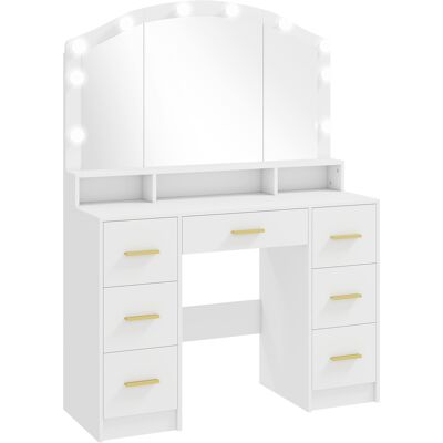HOMCOM Coiffeuse avec Miroir, Lumières LED Réglable 3 Couleurs, 7 Tiroirs, 3 Compartiments Ouverts, 110 x 40 x 150 cm, Blanc - Publicité HOMCOM Coiffeuse avec Miroir, Lumières LED Réglable 3 Couleurs, 7 Tiroirs, 3 Compartiments Ouverts, 110 x 40 x 150 cm, Blanc - Publicité