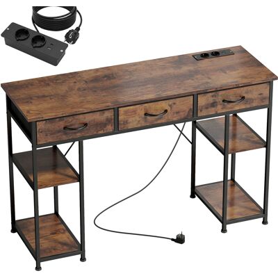 HOMCOM Bureau avec rangement avec prises de courant, 3 tiroirs en tissu et 4 étagères de rangement, 120 x 40 x 76 cm, marron - Publicité HOMCOM Bureau avec rangement avec prises de courant, 3 tiroirs en tissu et 4 étagères de rangement, 120 x 40 x 76 cm, marron - Publicité
