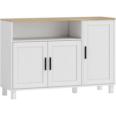 HOMCOM Buffet, meuble de rangement avec 3 portes, compartiment ouvert et étagères réglables, 110 x 33 x 75 cm, blanc - Publicité HOMCOM Buffet, meuble de rangement avec 3 portes, compartiment ouvert et étagères réglables, 110 x 33 x 75 cm, blanc - Publicité