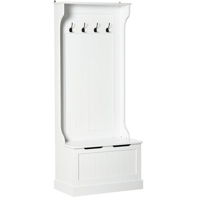 HOMCOM Meuble d'entrée 4 en 1, vestiaire d'entrée avec banc de rangement et 4 crochets doubles, 71,5 x 39,5 x 170 cm, blanc - Publicité HOMCOM Meuble d'entrée 4 en 1, vestiaire d'entrée avec banc de rangement et 4 crochets doubles, 71,5 x 39,5 x 170 cm, blanc - Publicité