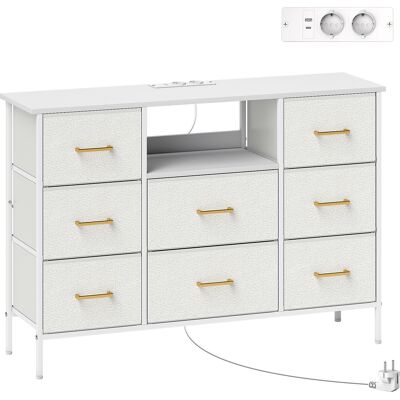 HOMCOM Commode 8 tiroirs en tissu bouclette, meuble de rangement avec 2 prises de courant, structure en acier 110x30x76cm crème - Publicité HOMCOM Commode 8 tiroirs en tissu bouclette, meuble de rangement avec 2 prises de courant, structure en acier 110x30x76cm crème - Publicité