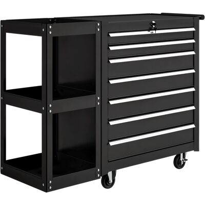 HOMCOM Servante d'Atelier en Acier à 7 Tiroirs, Chariot à Outils sur Roulettes avec Étagère Latérale Amovible, Noir - Publicité HOMCOM Servante d'Atelier en Acier à 7 Tiroirs, Chariot à Outils sur Roulettes avec Étagère Latérale Amovible, Noir - Publicité