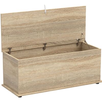 HOMCOM Coffre de rangement, banc de rangement avec couvercle rabattable et charnières de sécurité, 100 x 40 x 40 cm, naturel - Publicité HOMCOM Coffre de rangement, banc de rangement avec couvercle rabattable et charnières de sécurité, 100 x 40 x 40 cm, naturel - Publicité