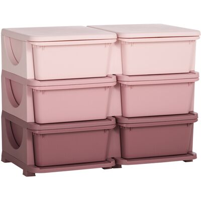 HOMCOM Organisateur de jouets pour enfants à 3 niveaux avec 6 tiroirs, boîtes de rangement en plastique, 75x37x56,5cm, rose - Publicité HOMCOM Organisateur de jouets pour enfants à 3 niveaux avec 6 tiroirs, boîtes de rangement en plastique, 75x37x56,5cm, rose - Publicité