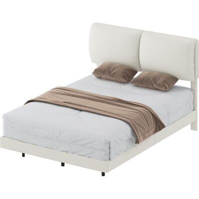 HOMCOM Lit double 135x190 cm Sommier avec tête de lit rembourrée Effet flottant Structure métallique Beige - Publicité HOMCOM Lit double 135x190 cm Sommier avec tête de lit rembourrée Effet flottant Structure métallique Beige - Publicité
