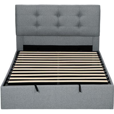 HOMCOM Lit coffre 140x190, cadre de lit double rembourré avec sommier à lattes en bois et rangement cach, sans matelas, gris - Publicité HOMCOM Lit coffre 140x190, cadre de lit double rembourré avec sommier à lattes en bois et rangement cach, sans matelas, gris - Publicité