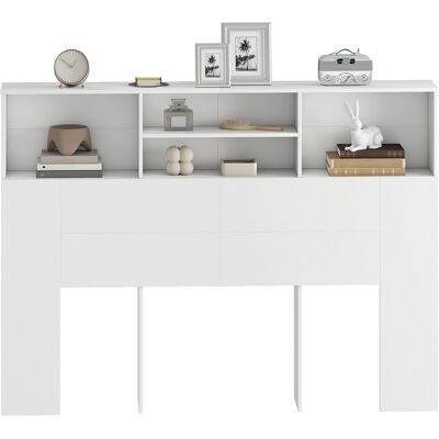 HOMCOM Tête de lit sur pied avec rangements, accessoire de lit 4 compartiments ouverts, 140 x 19 x 103,5 cm, blanc - Publicité HOMCOM Tête de lit sur pied avec rangements, accessoire de lit 4 compartiments ouverts, 140 x 19 x 103,5 cm, blanc - Publicité