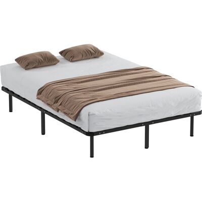 HOMCOM Cadre de lit 140 x 190 cm, lit 2 personnes en bois massif avec sommier à lattes et pied, rangement au-dessous, noir - Publicité HOMCOM Cadre de lit 140 x 190 cm, lit 2 personnes en bois massif avec sommier à lattes et pied, rangement au-dessous, noir - Publicité