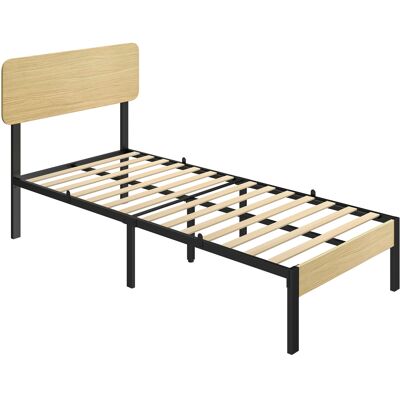 HOMCOM Cadre de lit 90 x 200 cm avec tête et pied de lit, lit plateforme, base pour matelas avec rangement sous le lit - Publicité HOMCOM Cadre de lit 90 x 200 cm avec tête et pied de lit, lit plateforme, base pour matelas avec rangement sous le lit - Publicité