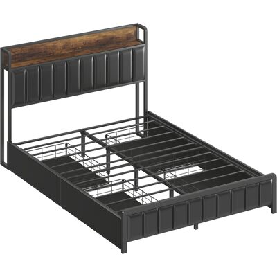 HOMCOM Cadre de lit 140 x 190 cm avec sommier à lattes en métal, lit double rembourré avec 4 tiroirs et étagère, noir - Publicité HOMCOM Cadre de lit 140 x 190 cm avec sommier à lattes en métal, lit double rembourré avec 4 tiroirs et étagère, noir - Publicité