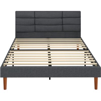 HOMCOM Cadre de Lit 140 x 200 cm avec Sommier Bois, Lit Double Rembourré en Effet Lin, Rangement au-dessous, Sans Bruit, Gris - Publicité HOMCOM Cadre de Lit 140 x 200 cm avec Sommier Bois, Lit Double Rembourré en Effet Lin, Rangement au-dessous, Sans Bruit, Gris - Publicité