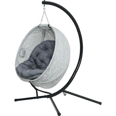 Fauteuil suspendu en forme d'œuf avec support - Extérieur - Publicité Fauteuil suspendu en forme d'œuf avec support - Extérieur - Publicité
