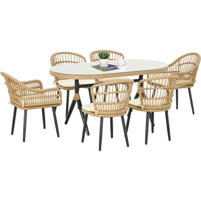 Ensemble de Jardin Outsunny - 6 Chaises & Table - Rotin Tissé - Mobilier Extérieur - Publicité Ensemble de Jardin Outsunny - 6 Chaises & Table - Rotin Tissé - Mobilier Extérieur - Publicité