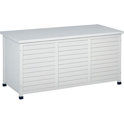 Outsunny Coffre de rangement extérieur malle de rangement en bois 283L 2 chaînes 127 x 56 x 60 cm blanc - Publicité Outsunny Coffre de rangement extérieur malle de rangement en bois 283L 2 chaînes 127 x 56 x 60 cm blanc - Publicité