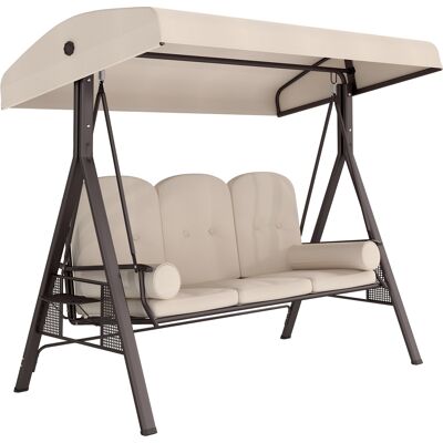 Outsunny Balancelle de Jardin 3 Places Grand Confort Toit Inclinaison réglable Coussins Plateaux rétractables 121x208x172cm beige - Publicité Outsunny Balancelle de Jardin 3 Places Grand Confort Toit Inclinaison réglable Coussins Plateaux rétractables 121x208x172cm beige - Publicité