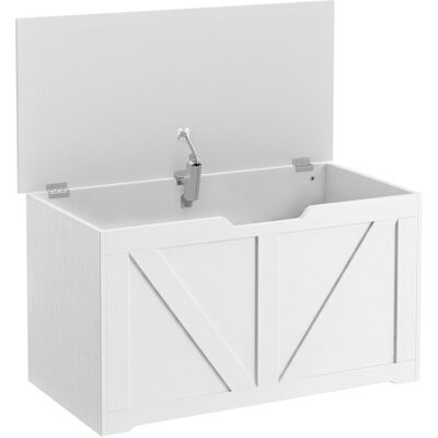 HOMCOM Coffre de rangement, banc de rangement avec couvercle rabattable et charnières de sécurité, 80 x 40 x 45 cm, blanc - Publicité HOMCOM Coffre de rangement, banc de rangement avec couvercle rabattable et charnières de sécurité, 80 x 40 x 45 cm, blanc - Publicité