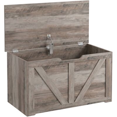 HOMCOM Coffre de rangement, banc de rangement avec couvercle rabattable et charnières de sécurité, 80 x 40 x 45 cm, gris - Publicité HOMCOM Coffre de rangement, banc de rangement avec couvercle rabattable et charnières de sécurité, 80 x 40 x 45 cm, gris - Publicité