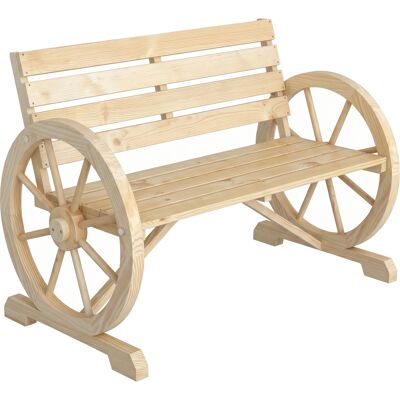 Outsunny Banc de Jardin banc 3 places en bois Style Rustique Chic accoudoirs Roues Charette Bois Sapin effet bois naturel - Publicité Outsunny Banc de Jardin banc 3 places en bois Style Rustique Chic accoudoirs Roues Charette Bois Sapin effet bois naturel - Publicité