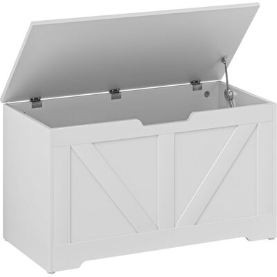 HOMCOM Coffre de rangement, banc de rangement avec couvercle rabattable et charnières de sécurité, 80 x 40 x 45 cm, blanc - Publicité HOMCOM Coffre de rangement, banc de rangement avec couvercle rabattable et charnières de sécurité, 80 x 40 x 45 cm, blanc - Publicité