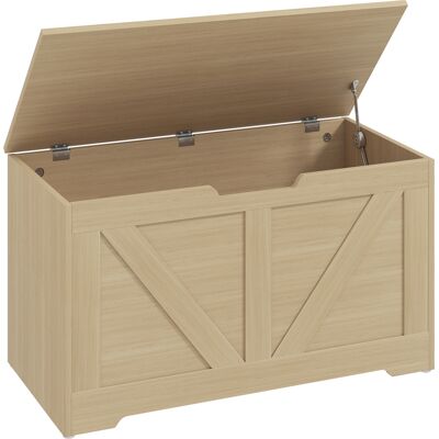 HOMCOM Coffre de rangement, banc de rangement avec couvercle rabattable et charnières de sécurité, 80 x 40 x 45 cm, bois naturel - Publicité HOMCOM Coffre de rangement, banc de rangement avec couvercle rabattable et charnières de sécurité, 80 x 40 x 45 cm, bois naturel - Publicité