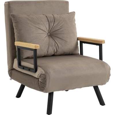 HOMCOM Fauteuil convertible 3 en 1 lit 1 place dossier 5 positions, accoudoirs en bois et coussin, tissu effet velours, marron - Publicité HOMCOM Fauteuil convertible 3 en 1 lit 1 place dossier 5 positions, accoudoirs en bois et coussin, tissu effet velours, marron - Publicité