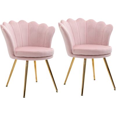 HOMCOM Lot de 2 fauteuil coquillage Fauteuil rose Fauteuil de salon Chaise en velours pieds métal dorés effilés dim. 67l x 64P x 77H cm rose - Publicité HOMCOM Lot de 2 fauteuil coquillage Fauteuil rose Fauteuil de salon Chaise en velours pieds métal dorés effilés dim. 67l x 64P x 77H cm rose - Publicité