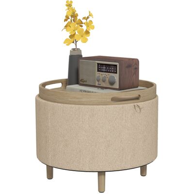 HOMCOM Pouf rond repose-pieds tabouret avec coffre de rangement, plateau réversible, meuble 3 en 1 pied en bois beige - Publicité HOMCOM Pouf rond repose-pieds tabouret avec coffre de rangement, plateau réversible, meuble 3 en 1 pied en bois beige - Publicité