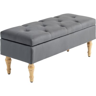 HOMCOM Banc coffre de rangement 2 en 1 banquette en velours avec couvercle à charnière capitonné et pieds en bois, gris foncé - Publicité HOMCOM Banc coffre de rangement 2 en 1 banquette en velours avec couvercle à charnière capitonné et pieds en bois, gris foncé - Publicité