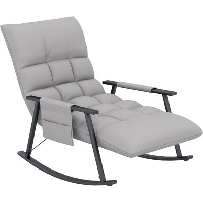HOMCOM Fauteuil à bascule, dossier et repose-pieds réglables, poche latérale, revêtement en microfibre, cadre métallique, gris - Publicité HOMCOM Fauteuil à bascule, dossier et repose-pieds réglables, poche latérale, revêtement en microfibre, cadre métallique, gris - Publicité