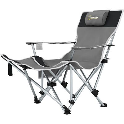 Outsunny Chaise de camping pliante fauteuil de pêche avec repose-pied amovible, appui-tête, porte-gobelet, sac de transport gris - Publicité Outsunny Chaise de camping pliante fauteuil de pêche avec repose-pied amovible, appui-tête, porte-gobelet, sac de transport gris - Publicité