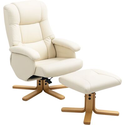 HOMCOM Fauteuil relax avec repose-pied fauteuil de relaxation pivotant 360° dossier inclinable charge 120 Kg crème - Publicité HOMCOM Fauteuil relax avec repose-pied fauteuil de relaxation pivotant 360° dossier inclinable charge 120 Kg crème - Publicité