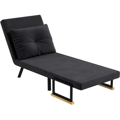 HOMCOM Fauteuil convertible 4 en 1 lit 1 place dossier 5 positions, accoudoirs en bois et coussin, tissu effet velours, noir - Publicité HOMCOM Fauteuil convertible 4 en 1 lit 1 place dossier 5 positions, accoudoirs en bois et coussin, tissu effet velours, noir - Publicité