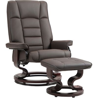 HOMCOM Fauteuil de relaxation inclinable avec repose-pied, pivotant, cadre en bois , revêtement synthétique marron - Publicité HOMCOM Fauteuil de relaxation inclinable avec repose-pied, pivotant, cadre en bois , revêtement synthétique marron - Publicité