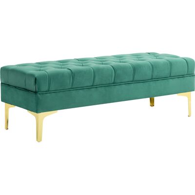 HOMCOM Banc banquette capitonnée bout de lit style classique chic dim. 118L x 45l x 42H cm piètement métal doré velours vert - Publicité HOMCOM Banc banquette capitonnée bout de lit style classique chic dim. 118L x 45l x 42H cm piètement métal doré velours vert - Publicité
