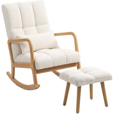 HOMCOM Fauteuil à bascule avec repose-pieds, rocking chair en tissu bouclette, pieds en bois, 64,5 x 82 x 89 cm, blanc - Publicité HOMCOM Fauteuil à bascule avec repose-pieds, rocking chair en tissu bouclette, pieds en bois, 64,5 x 82 x 89 cm, blanc - Publicité