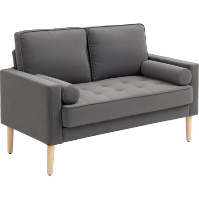 HOMCOM Canapé 2 places banquette moderne en velours 127 cm avec coussins épais, 2 oreillers et assise capitonnée, gris - Publicité HOMCOM Canapé 2 places banquette moderne en velours 127 cm avec coussins épais, 2 oreillers et assise capitonnée, gris - Publicité