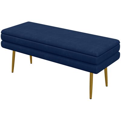 HOMCOM Banc banquette coffre de rangement 2 en 1 assise aspect velours et pieds acier - 100 x 37,5 x 42 cm bleu et doré - Publicité HOMCOM Banc banquette coffre de rangement 2 en 1 assise aspect velours et pieds acier - 100 x 37,5 x 42 cm bleu et doré - Publicité